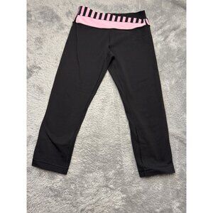 Lululemon Grove Crop Leggings Women's 6 Pink Black Stripe Pockets Workout Yoga